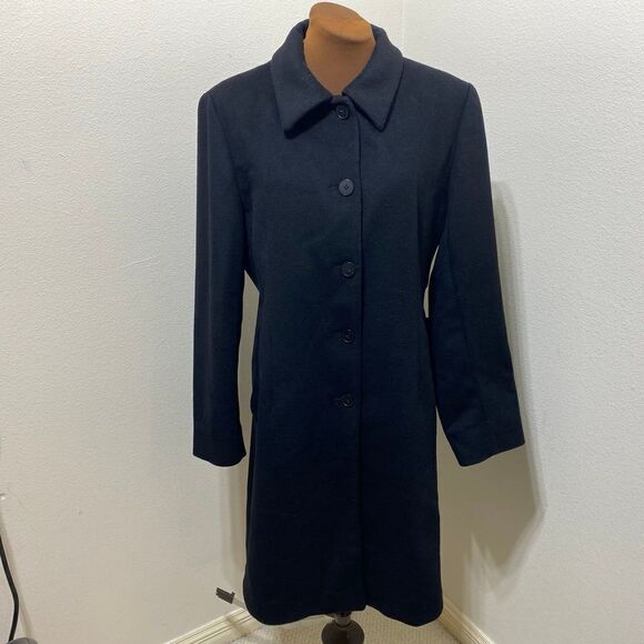 Anne Klein Women's 100% Wool Black Long Coat Size 8 Button Down - Picture 1 of 11
